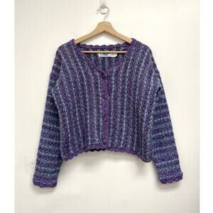 Purple Striped Cropped Cardigan Sweater